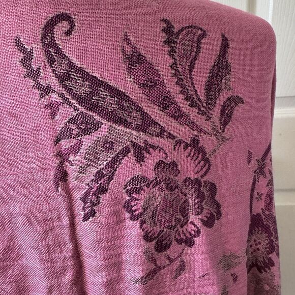 Shawl Wrap Scarf Womens Paisley Floral Pink Boho Fringe Romantic Feminine - Picture 5 of 11